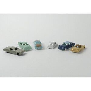 Vintage 6 Plastic Toy Cars lot Of 6 Assorted Models Train Platform Miniatures